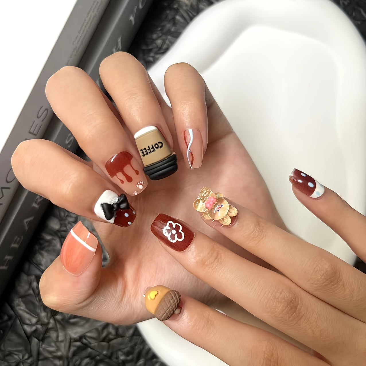 Coffee Time Short Ballet - 10 Pcs Press On Nails