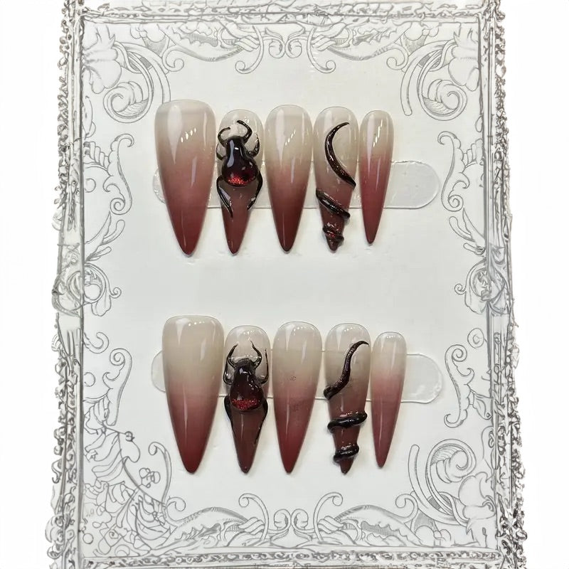 Lilith's fangs - 10pcs handmade long pointed press-on nails