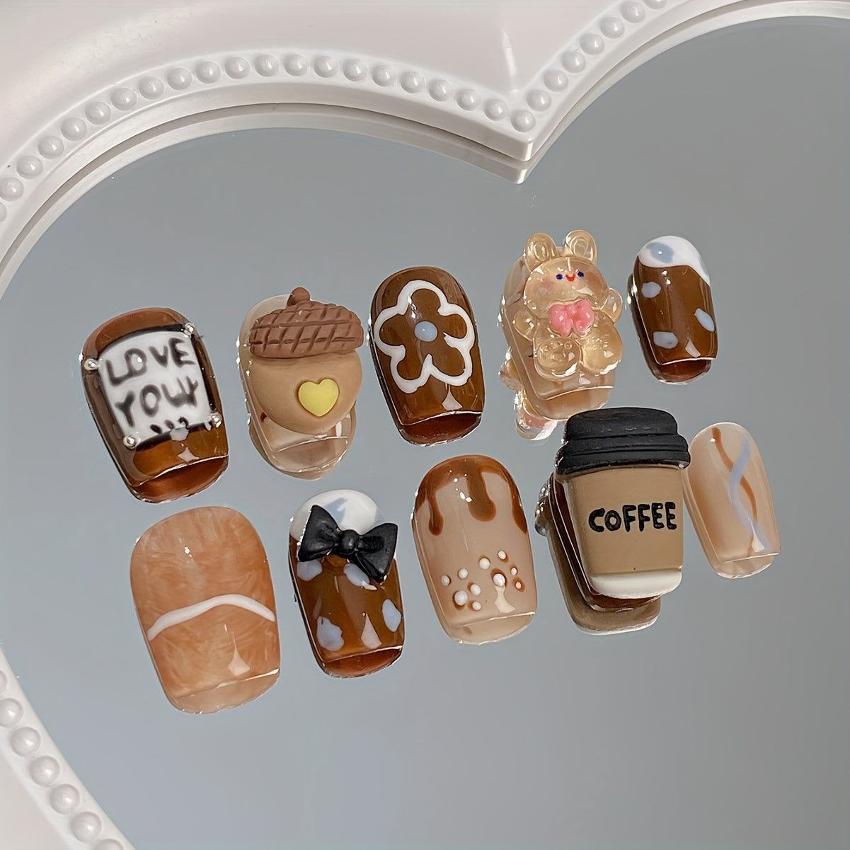 Coffee Time Short Ballet - 10 Pcs Press On Nails