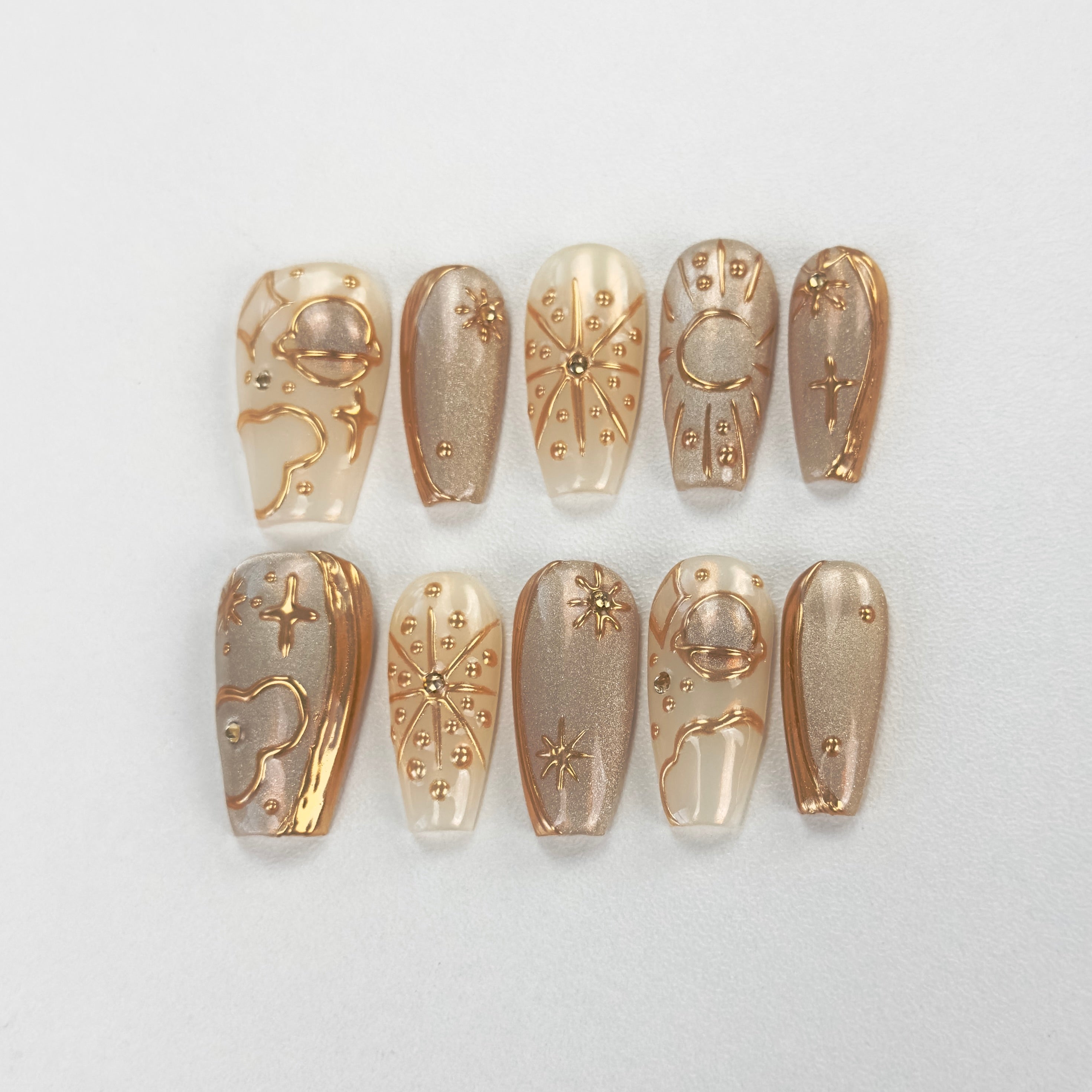 Golden Chrome skies - 10-Piece Ballet Press-On Nails