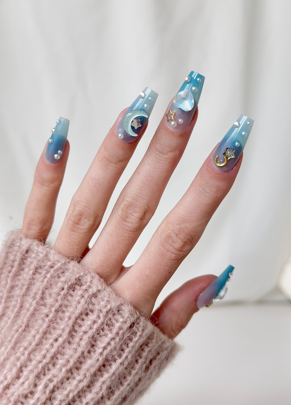 Enchanting blue astral press-on nails - 10 pcs set