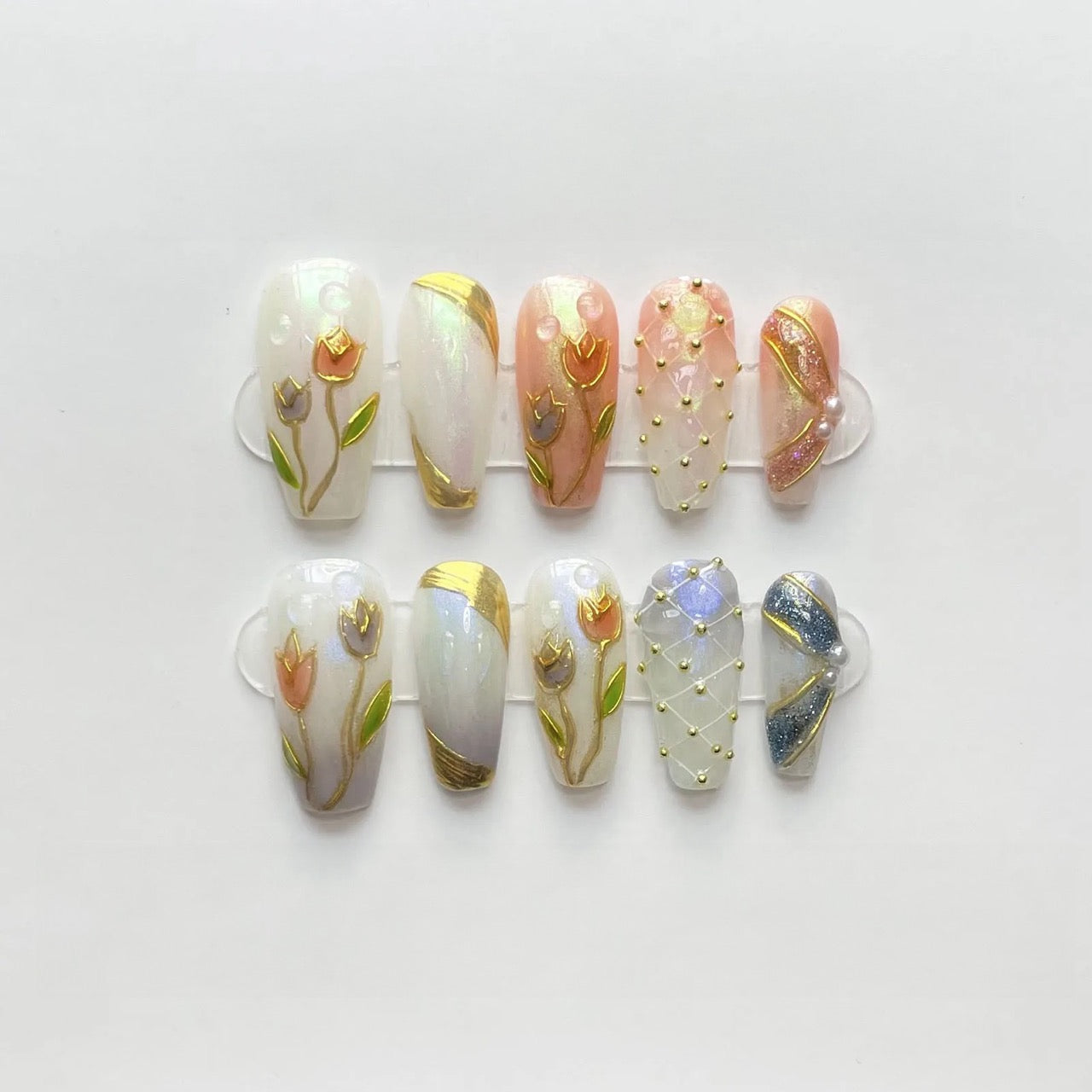 Blooming garden press-on nails - Elegant 10-piece set