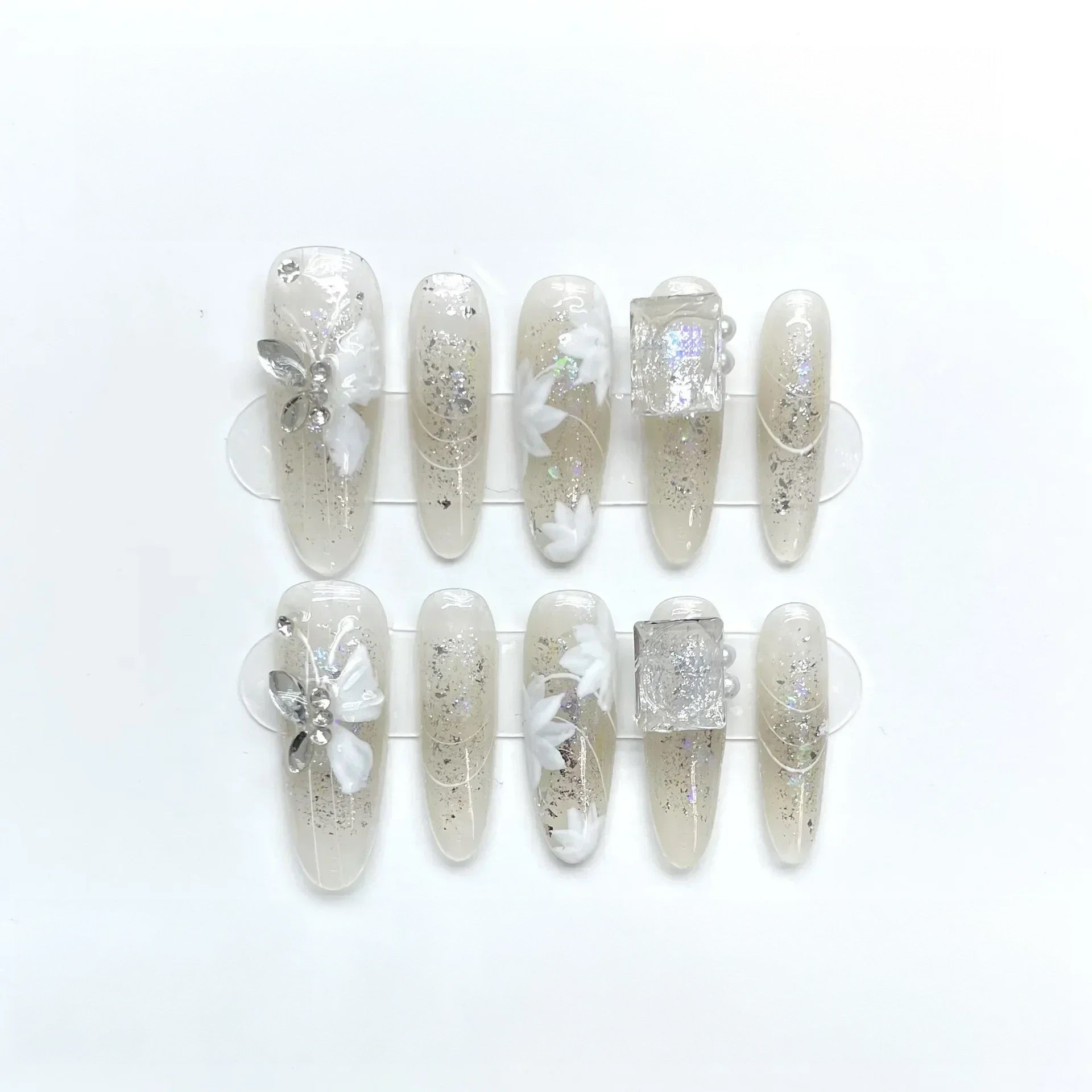 Crystal blossom press-on nails - Elegant 10-piece set