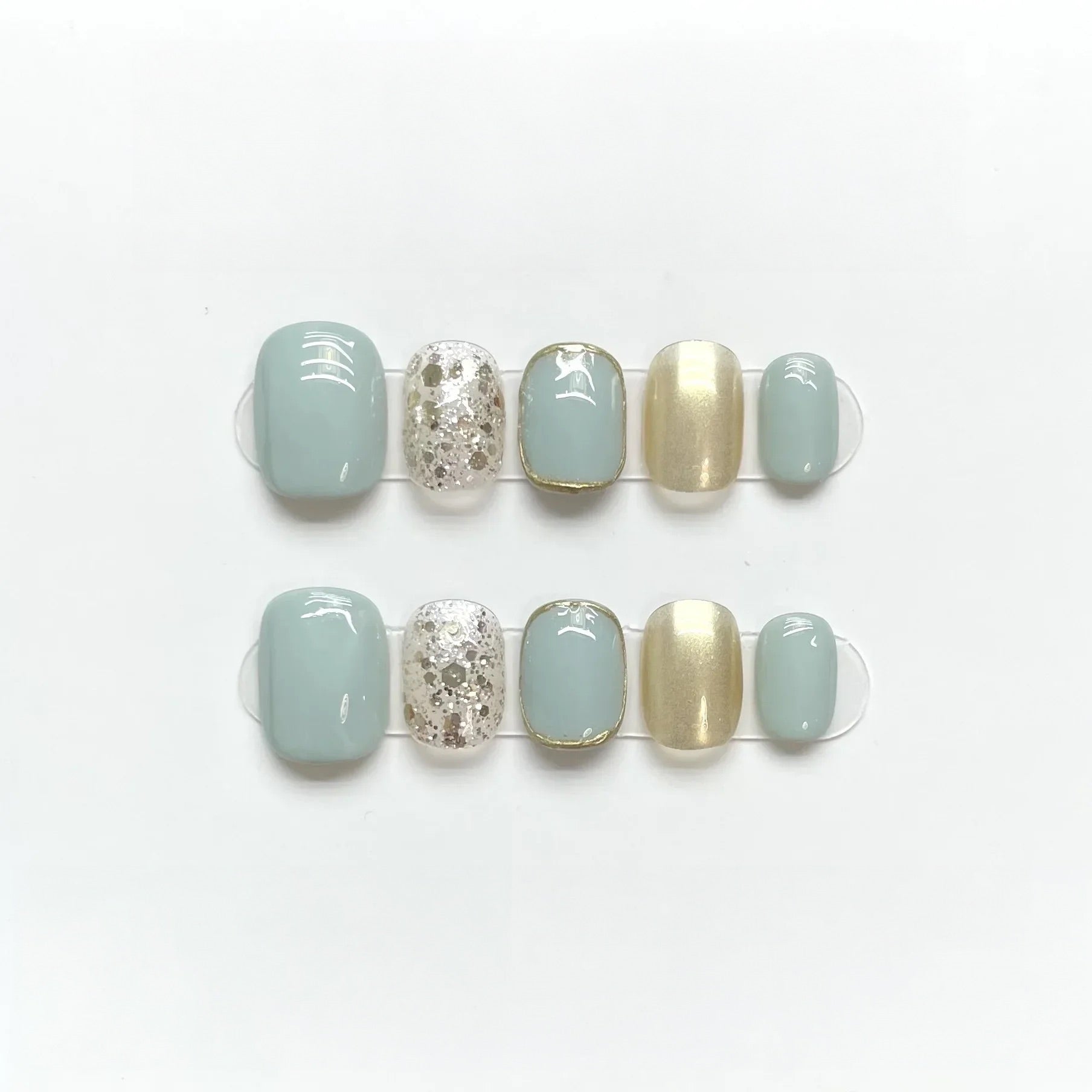 Mint and gold glamour press-on nails - Exclusive 10-piece set