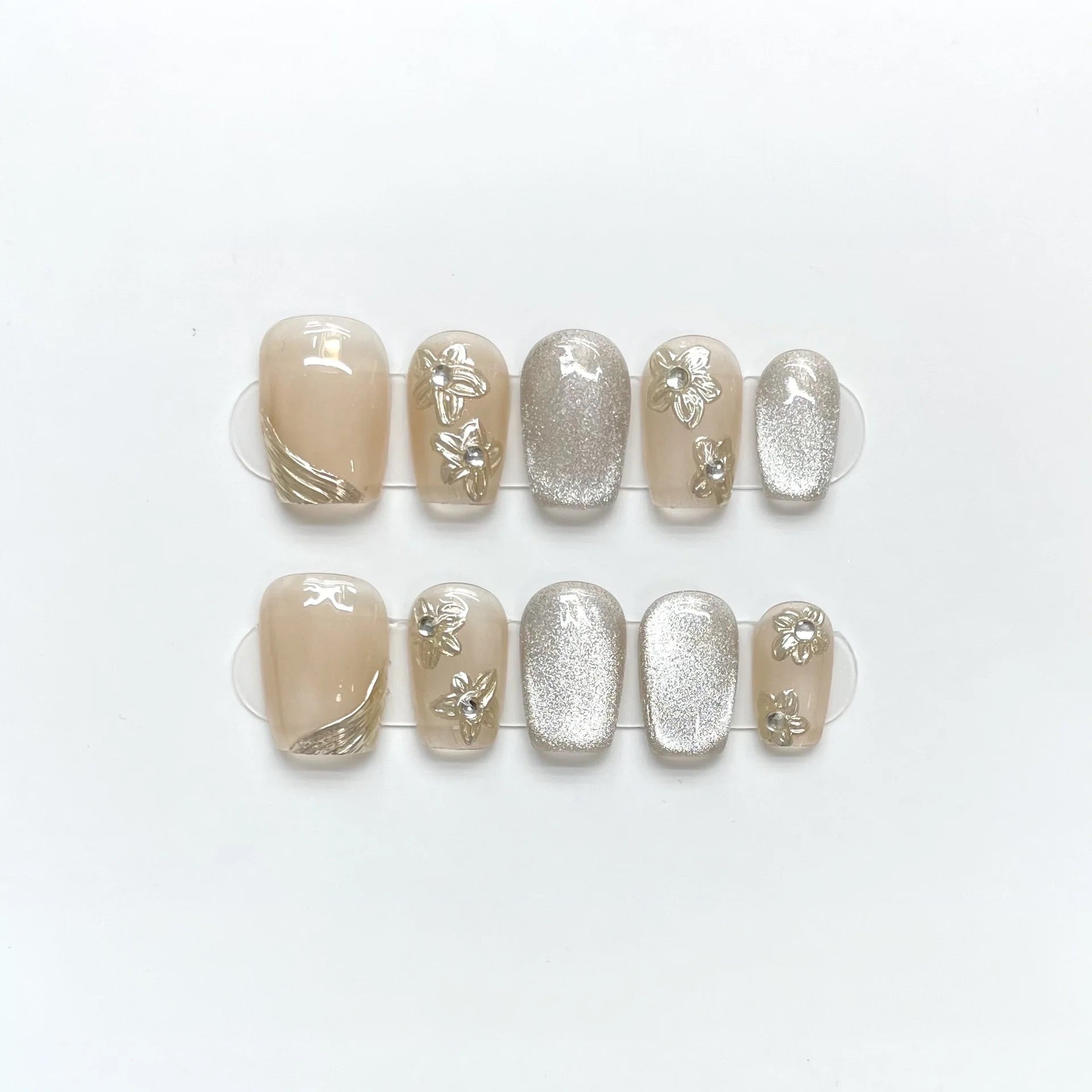 Golden blossom press-on nails - Elegant 10-piece set