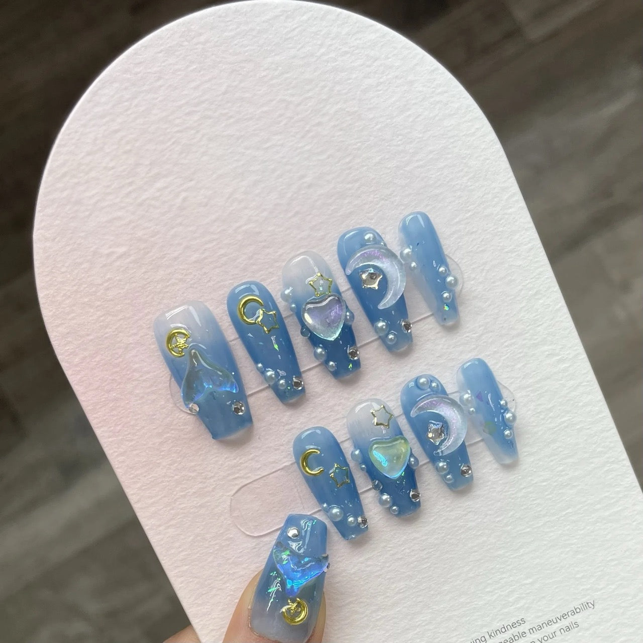 Enchanting blue astral press-on nails - 10 pcs set