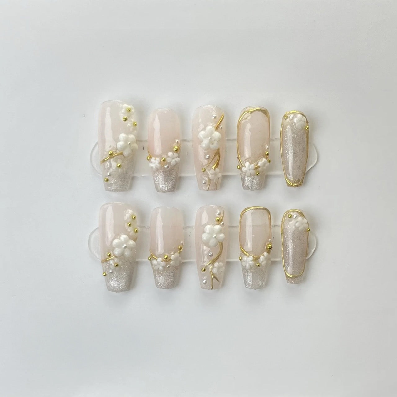 Elegant blossom press-on nails - 10-Piece Set