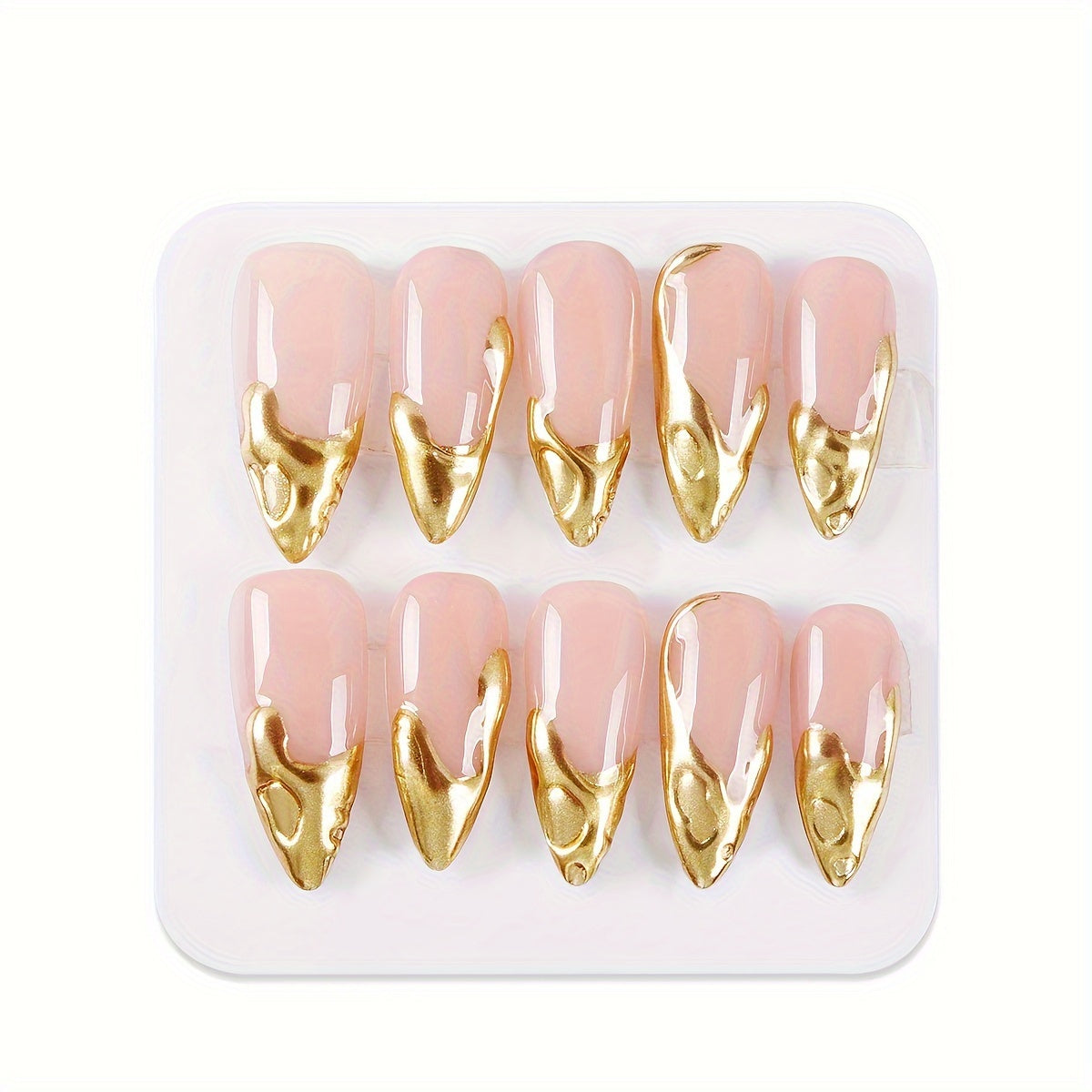 Golden Accents French - 10Pcs Almond Press On Nails